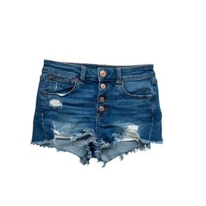 American Eagle Super Stretch‎ High Waisted Distressed Button Fly Denim Shorts 26